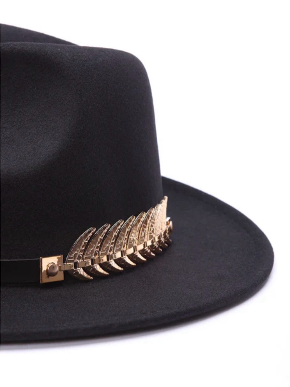 Unisex Black Fedora Hat with Gold Feather Band